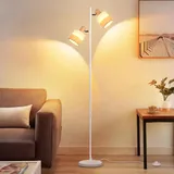 CBJKTX Stehlampe Wohnzimmer Stehleuchte Vintage - Holz Standleuchte 2 Flammig Standlampe Stoff E14 Leselampe Retro Drehbarer Eckstehlampe Rustikal mit Fußschalter für Schlafzimmer (ohne Leuchtmittel)