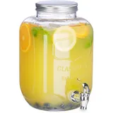 Relaxdays Getränkespender 5 l, Glas, Zapfhahn, Retro Saftspender Gastro, Vintage Limonadenspender Gartenparty, klar