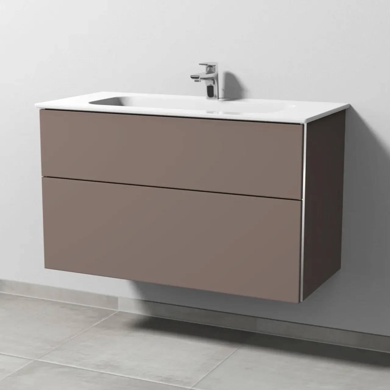 Sanipa 3way Keramik-Set Design Keramik-Waschtisch und Unterbau mit 2 Auszügen, Taupe-Matt BP4811T