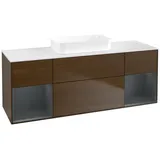 Villeroy & Boch Villeroy und Boch Finion Waschtischunterschrank F741HGGN 160x60,3x50,1cm, Regale Midnight matt lacquer, Walnut veneer