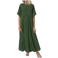Lazzboy Plus Size Damen O-Ausschnitt Kurzarm Dot Printed Vintage Rockabilly Kleid Knielang Bleistiftkleid Kleider Blüte Drucken Strandkleider Maxikleider Cocktailkleid(Grün,5XL) - 5XL