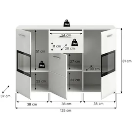 Livetastic Sideboard Ice 125 x 81 x 37 cm Weiß