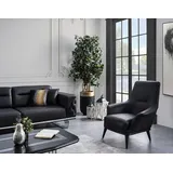 Luxus Sessel Ohrensessel Cocktailsessel Kunstleder Polyester Schwarz