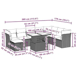 vidaXL Gartensofa-Set 9-tlg. grau Polyrattan