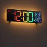 HAITANG 11'' große Digitale Wanduhr für Wohnzimmer, Fernbedienung, Dual-Alarm, 8 RGB-Farben, großes LED-Display, automatische Helligkeit, Datum, automatische Sommerzeit, Temperatur