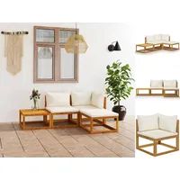 vidaXL 4-tlg. Garten-Lounge-Set mit Auflagen Creme Massivholz Akazie