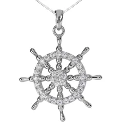 Kette mit Anhänger OSTSEE-SCHMUCK "Ostsee-Schmuck Kette mit Anhänger Steuerrad" Gr. 50, silber (silberfarben), Halsketten, Damen, 50cm, Silber 925 (Sterlingsilber), L: 42cm