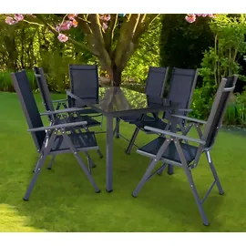 VCM 7 tlg. Set Gartenmöbel Alu Glas Gartenset Sitzgruppe Essgruppe Tisch Stühle 190 SW Schwarz