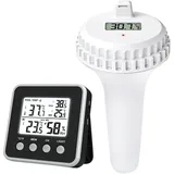 Poolthermometer Schwimmend, Pool Thermometer Funk Mit Außensensor Und Lcd-Temperatur, Funk Poolthermometer, Wasserdicht Schwimmend Thermometer Für Aquarium, Schwimmbäder, Spa, Fischteich, Badewannen