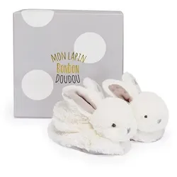 DOUDOU  8901310 Taupefarbene Hasenhausschuhe in Geschenkbox zur Geburt mit Rassel – 0/6 Monate