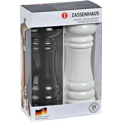 ZASSENHAUS Serie BERLIN Pfeffermühle und Salzmühle 18 cm schwarz weiß im Set