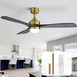Sofucor 132cm Deckenventilator mit Beleuchtung, Massivholz Deckenventilator mit Licht und Fernbedienung, DC, 3 Farbtemperatur, Timer, 6 Geschwindigkeiten, Sommer Winterbetrieb für Schlafzimmer