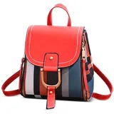 DIRRONA Mode Damen Farbblock Rucksack Klein Elegant Umhängetasche Lässig Multifunktional Rucksack Travel Arbeit Einkaufen Dating Schule Cityrucksack PU Leder Wasserdicht Rucksack Rot