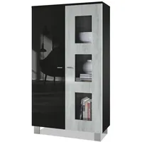 Vladon Vitrine, Hellgrau, 71x129x35 cm, Wohnzimmer, Wohnwände, Vitrinenschränke