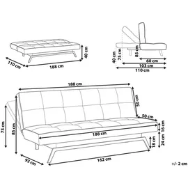 Beliani 3-Sitzer-Schlafsofa, Weiß, Schwarz, Textil, 188x85x93 cm, Wohnzimmer, Sofas - Couches, Schlafsofas