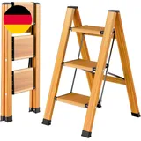3 Stufen Klappleiter Aluminium, Tragbare Trittleiter Rutschfest, Multifunktionsl