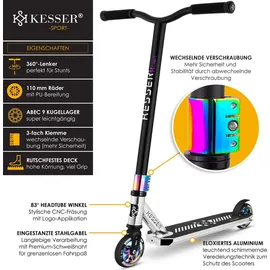 Kesser KESSER® Stunt Scooter X-Limit-Pro 360° Lenkung Funscooter Stuntscooter mit Ständer ABEC 9 Kugellagern, 110 mm PU Räder Kickscooter Tretroller Cityroller Trick Roller für Kinder Erwachsene