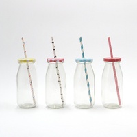 Ruilasago Mini-Milchglas-Flaschen mit Flaschendeckel, Strohhalm für Hochzeit, Party, Grillen, 250 ml, 8 Stück