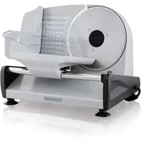 HEINRICHS Metall-Allesschneider, elektrische Brotschneidemaschine, Wurstschneidemaschine, Edelstahl-Rundmesser(Ø19cm), stufenlose Schnittstärkene... - Silber