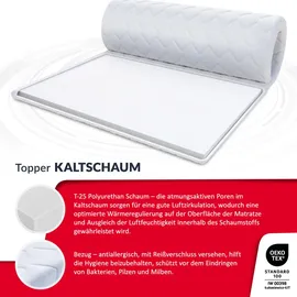 Fdm Matratzentopper KALTSCHAUM Matratze Topper 80x200 cm Kaltschaum Härtegrad H4 Höhe ca. 5 cm Allergiker Geeignet Öko-Tex Weiß