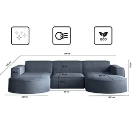 Kaiser Möbel Ecksofa, Sofa U form, Couch U form MODENA U STUDIO stoff Verita Marineblau & Couches, Wohnlandschaften, Ecksofas