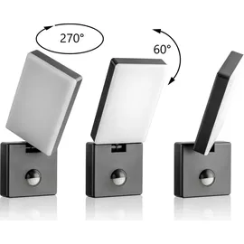 sebson LED Aussenleuchte Bewegungsmelder 15W 900lm kaltweiß 5800K schwenkbar IP65, Außenwandleuchte Sensor 9m / Grau/Weiß