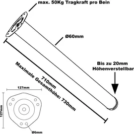 MS Beschläge Möbelfuß 4er Set 710 mm Schwarz matt