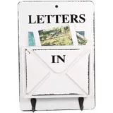 HERCHR Holz Briefkasten mit Schlüsselhaken, Retro Wandhalterung Schlüsselhalter Mail Holder Organizer Wanddekoration für Eingangsbereich Home Decoration[Weiß]