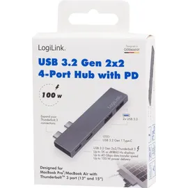 Logilink USB 3.2 Gen2x2 4-Port, PD, silber