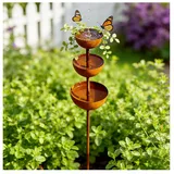 Gartendeko Vintage Rost Gartenstecker Metall Vogeltränke Garten Balkon Blumenform Insektentränke Blumen Gartenstecker Vogeltränke Insektentränke Garten Für Draußen Wetterfest (B)