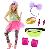 Morph 80er Jahre Kostüm Damen, Neon Party Outfit - S