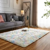 Evitany Teppich, Anti Rutsch Waschbarer Flauschiger Teppich, Ultra Soft Zottelig Teppich, Großer Teppich für Wohnzimmer, Esszimmer, Rechteckige Teppich für Büro, Lounge (Regenbogen, 160x230 cm)