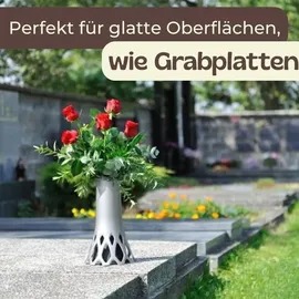 GarPet Grabvase mit Sockel Friedhofvase Grab Vase Friedhof Wetterfest Grabschmuck Vase für Grab Grabdekoration Grabvase Kunststoff Frostsicher Blumenvase... - Grau