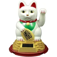 HAAC Solar Winkekatze Katze Glückskatze Glücksbringer 16 cm Farbe Weiss rot