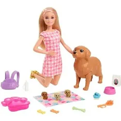 MATTEL HCK75 Barbie Puppe (blond) mit Hund & Welpen, Set inkl. Zubehör