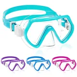 JATEKA Taucherbrille Kinder,Schwimmbrille mit Nasenschutz für Jungen Mädchen,180° Schnorchelmaske mit Ohrstöpsel,Anti-Leck Tauchmaske Kinder für 4-12 Jahre - Wassergrün
