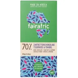 Fairafric Zartbitterschokolade mit Tigernusspulver & Mandelsplitter 70% Kakao bio