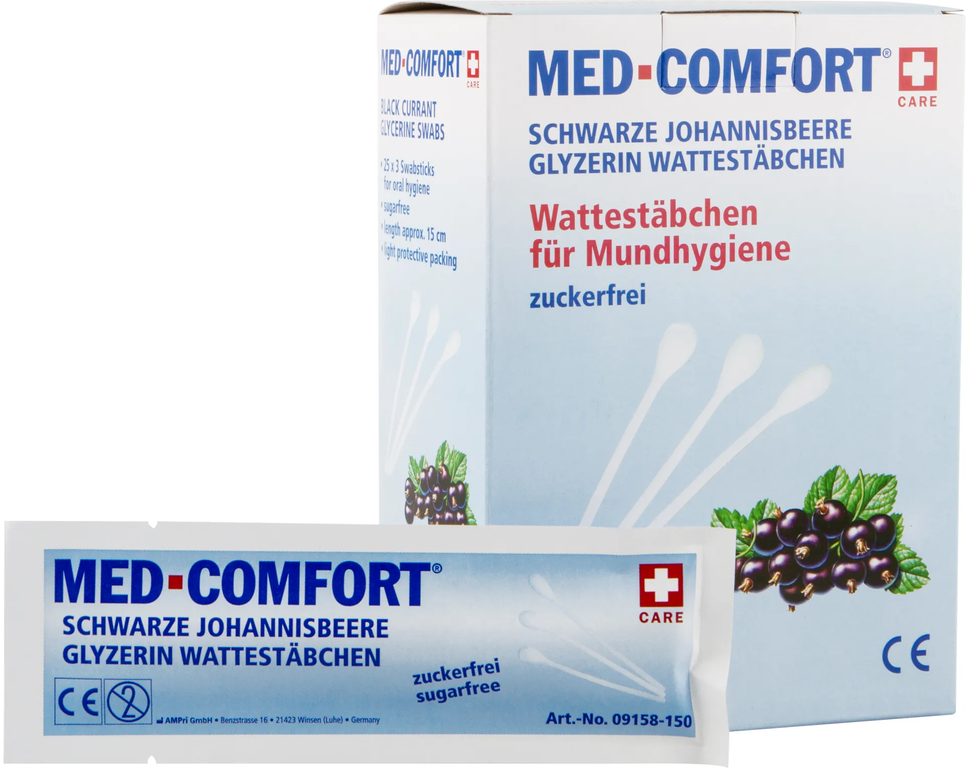 MED COMFORT Wattestäbchen Johannisbeere für Mundhygiene 15 cm