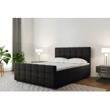 Fun Möbel Boxspringbett Schlafzimmerbett SENON 200x200cm Stoff Schwarz inkl. Bettkasten - Schwarz