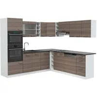 Vicco Eckküche, Grau, Weiß, Holzwerkstoff, L-Form,Formgebogen, 247x81.6x60 cm, Küchen, Eckküchen, Eckküchen ohne Geräte