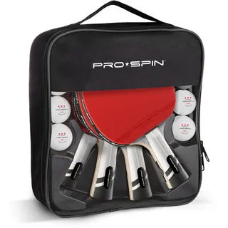 PRO SPIN Tischtennisschläger Set - Carbon Profischläger & Tischtennisbälle 3 Sterne - Überlegener Präzision, Spin - Profi-Obergummi, 2,0mm Schwammstärke, Schutzhülle (Rot, Set für 4 Spieler)
