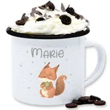 Emaille Tasse Blechtasse - Tiere - Eichhörnchen Eichhorn Squirrel - 300 ml - Weiß Schwarz - personalisierte geschenke kita tassen tier name becher tieren waldtiere vintage tiermotiv