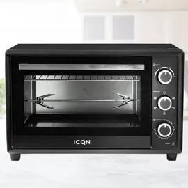 ICQN 50L Minibackofen mit Umluft, 1800 W, Innenbeleuchtung, 5 Kochfunktionen, 60 Min Timer, inkl. Backblech Set, Mini-Öfen