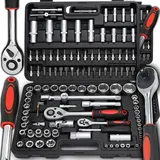 Steckschlüsselsatz 1/4" & 1/2" | Schlagschrauber Nüsse & Stecknuss Set | 108-tlg. | Innen & Außen Vielzahn | 27,5 x 37 x 7,5 cm | Retoo