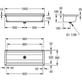 KWC AR Waschrinne, PLANOX, Edelstahl, W.-Mont., 1000x210x382 mm, o. Arm-bank