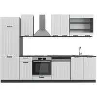 Vicco Küchenzeile Weiß Landhaus/Anthrazit 300 cm, AP Anthrazit,