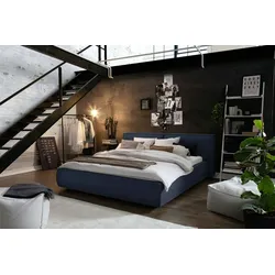 KAWOLA Bett CARLO Polsterbett Stoff dunkelblau 200x200cm