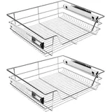 SWANEW 2 Stück Küchenschublade | 50CM Verchromt Teleskopschublade | Küchenschrank | Korbauszug | Schrankauszug vollauszug