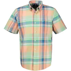 Kurzarmhemd LERROS, Herren, Gr. XL, N-Gr, pale papaya, Web, Obermaterial: 100% Baumwolle, kariert, casual, regular fit taillenbedeckt, Kurzarm, Hemden, mit Logo Stickerei