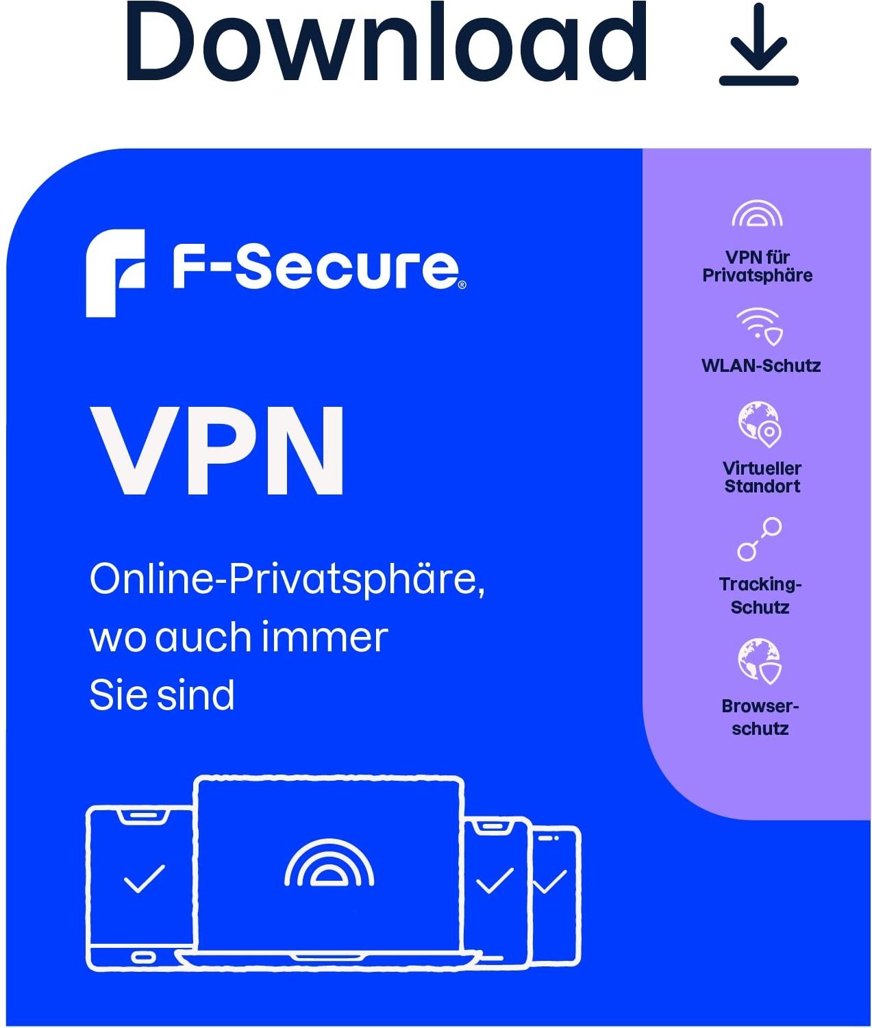F-Secure VPN 1 Jahr/3 Geräte Download für Android & iOS & Mac OS & Windows